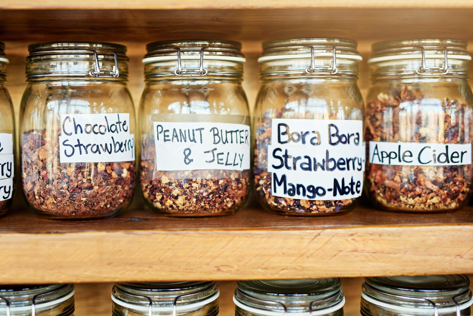 Organized kitchen shelf with jars